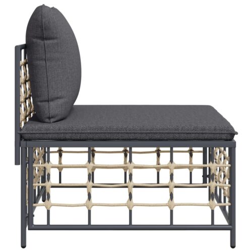 Garden Middle Sofa with Dark Grey Cushions Poly Rattan - Image 4