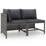 2-Piece Garden Sofa Set with Cushions Grey Poly Rattan