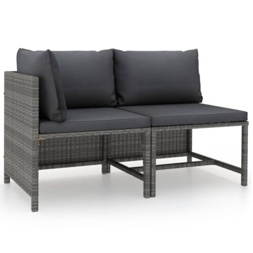 2-Piece Garden Sofa Set with Cushions Grey Poly Rattan