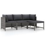 4-Piece Garden Lounge Set with Cushions Poly Rattan Grey