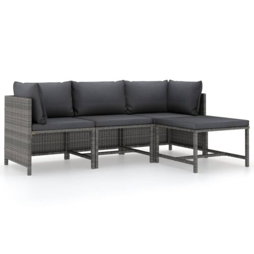 4-Piece Garden Lounge Set with Cushions Poly Rattan Grey