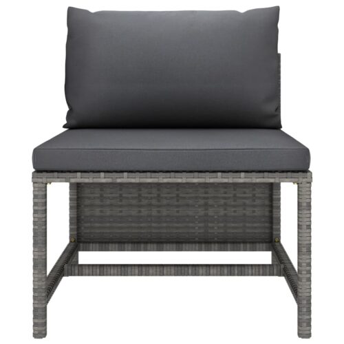 4-Piece Garden Lounge Set with Cushions Poly Rattan Grey - Image 6