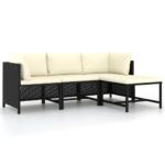 4-Piece Garden Sofa Set with Cushions Black Poly Rattan