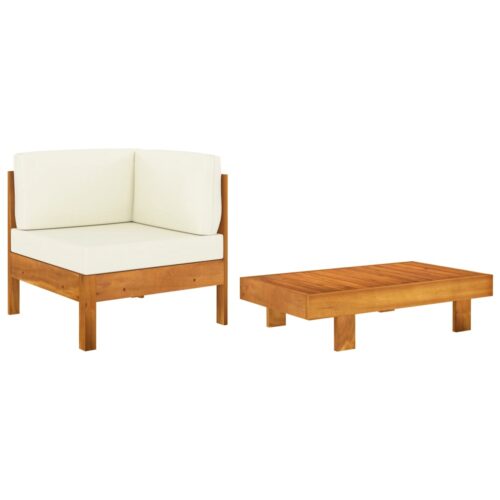 2-Piece Garden Lounge Set with Cream White Cushions Acacia Wood