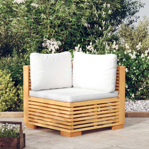 Garden Corner Sofa with Cream Cushions Solid Wood Teak - Image 2