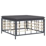 Outdoor Footstool with Dark Grey Cushion Poly Rattan Garden Patio Bench Ottoman