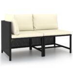 2-Piece Garden Sofa Set with Cushions Black Poly Rattan