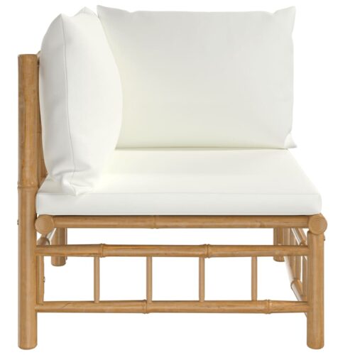 Garden Corner Sofa with Cream White Cushions Bamboo - Image 3