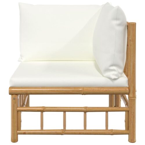 Garden Corner Sofa with Cream White Cushions Bamboo - Image 4