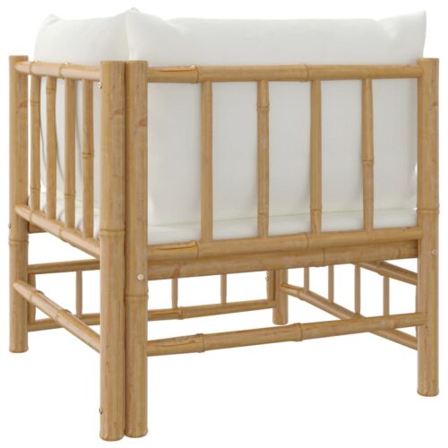Garden Corner Sofa with Cream White Cushions Bamboo - Image 5