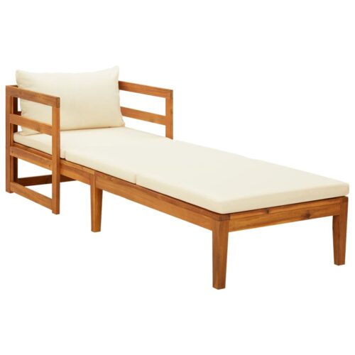 Sun Lounger with Cream White Cushions Solid Acacia Wood - Image 2