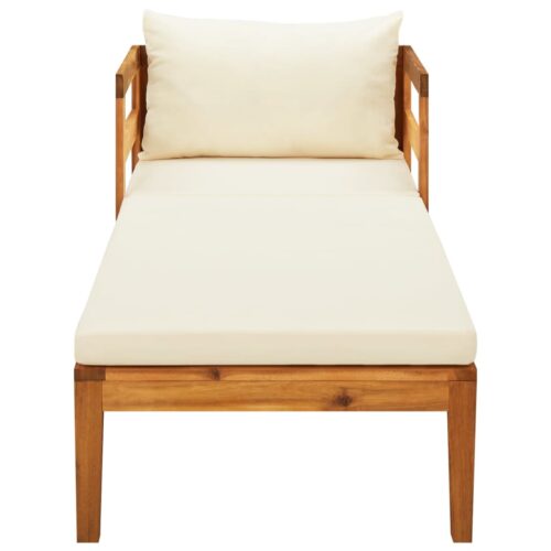 Sun Lounger with Cream White Cushions Solid Acacia Wood - Image 3