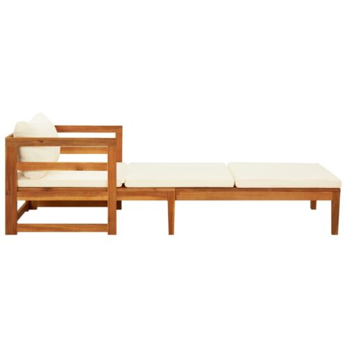 Sun Lounger with Cream White Cushions Solid Acacia Wood - Image 4