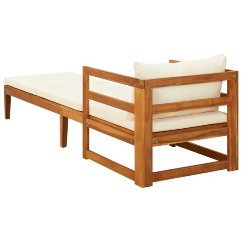 Sun Lounger with Cream White Cushions Solid Acacia Wood - Image 5