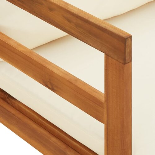 Sun Lounger with Cream White Cushions Solid Acacia Wood - Image 6