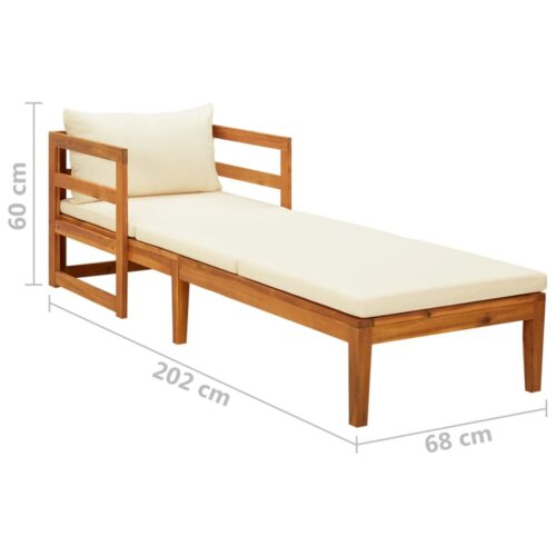 Sun Lounger with Cream White Cushions Solid Acacia Wood - Image 9