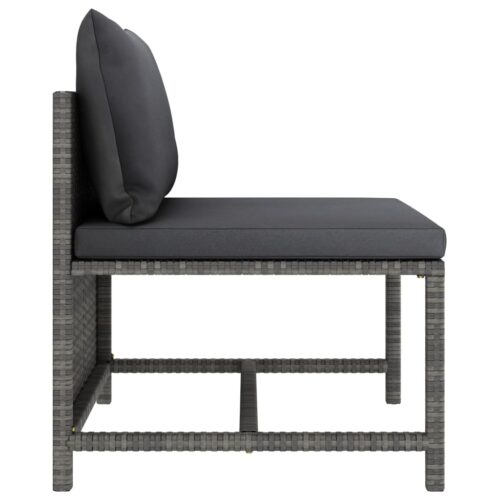 Sectional Middle Sofa with Cushions Grey Poly Rattan - Image 3