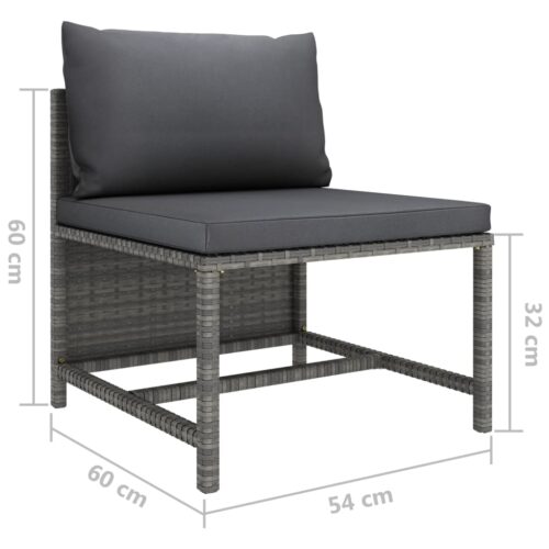 Sectional Middle Sofa with Cushions Grey Poly Rattan - Image 5