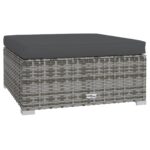 Garden Footrest with Cushion Grey 70x70x30cm Poly Rattan