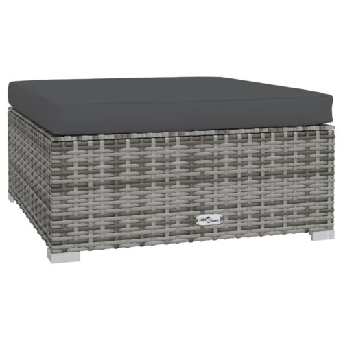 Garden Footrest with Cushion Grey 70x70x30cm Poly Rattan