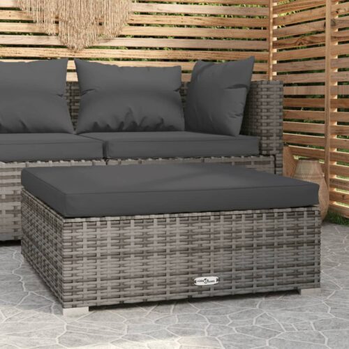 Garden Footrest with Cushion Grey 70x70x30cm Poly Rattan - Image 2