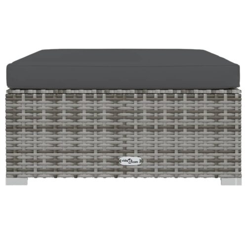 Garden Footrest with Cushion Grey 70x70x30cm Poly Rattan - Image 3