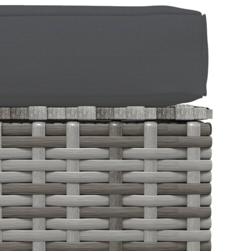 Garden Footrest with Cushion Grey 70x70x30cm Poly Rattan - Image 4