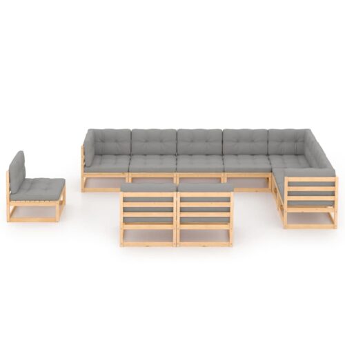10-Piece Garden Lounge Set with Cushions Pine Wood Outdoor Patio Furniture - Image 2