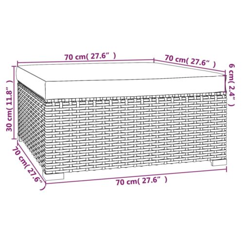 Garden Footrest with Cushion Grey 70x70x30cm Poly Rattan - Image 5