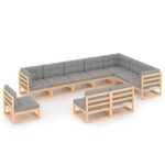10-Piece Garden Lounge Set with Cushions Pine Wood Outdoor Patio Furniture