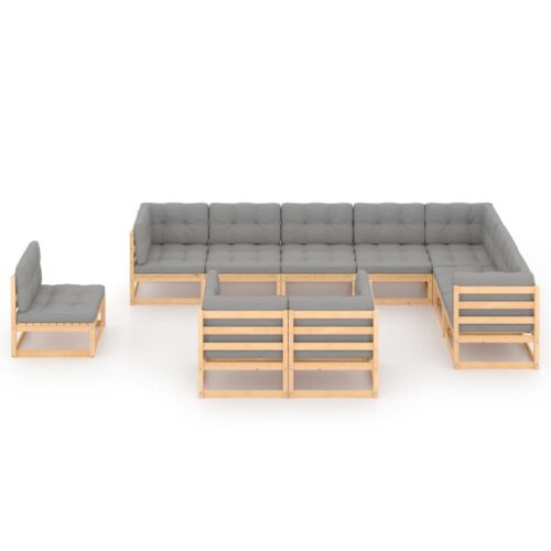 10-Piece Garden Lounge Set with Cushions Pine Wood Outdoor Patio Furniture