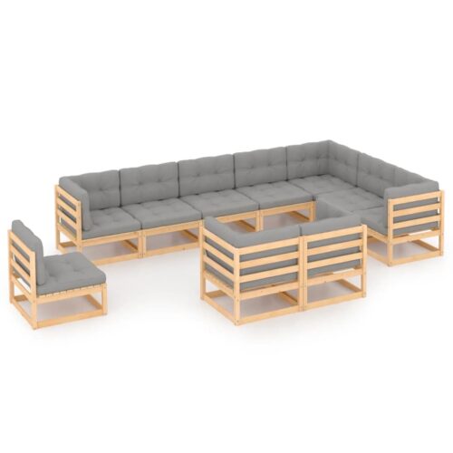 10-Piece Garden Lounge Set with Cushions Pine Wood Outdoor Patio Furniture - Image 2
