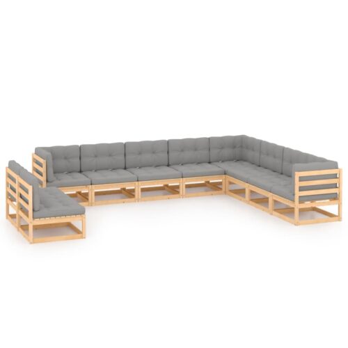 10-Piece Garden Lounge Set with Cushions Pine Wood Outdoor Patio Furniture - Image 2