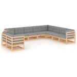10-Piece Garden Lounge Set with Cushions Pine Wood Outdoor Patio Furniture