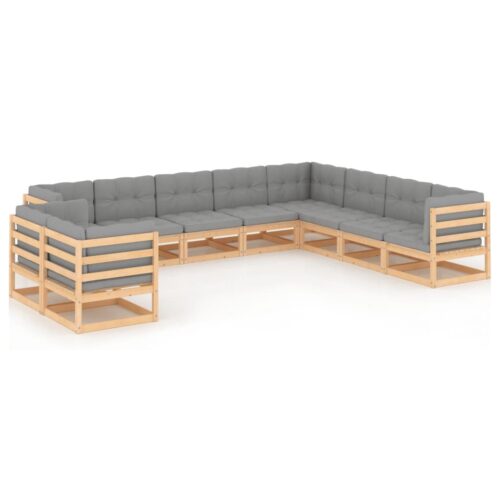 10-Piece Garden Lounge Set with Cushions Pine Wood Outdoor Patio Furniture