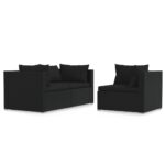 3-Piece Garden Lounge Set with Cushions Black Poly Rattan