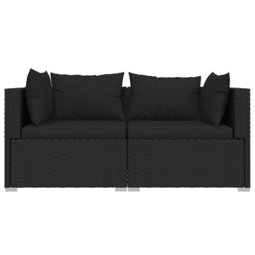 3-Piece Garden Lounge Set with Cushions Black Poly Rattan - Image 4