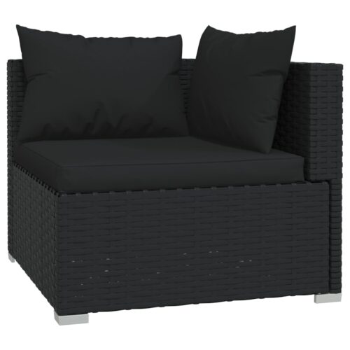 3-Piece Garden Lounge Set with Cushions Black Poly Rattan - Image 5