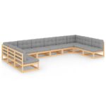 10-Piece Garden Lounge Set with Cushions Pine Wood Outdoor Patio Furniture