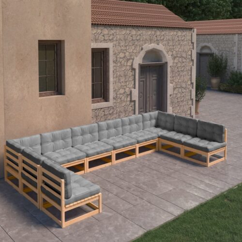 10-Piece Garden Lounge Set with Cushions Pine Wood Outdoor Patio Furniture - Image 2