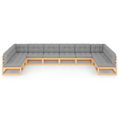 10-Piece Garden Lounge Set with Cushions Pine Wood Outdoor Patio Furniture - Image 3