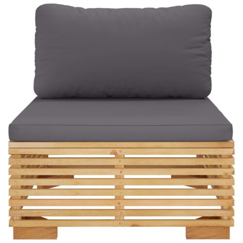 Garden Middle Sofa with Dark Grey Cushions Solid Wood Teak - Image 3