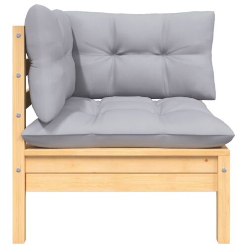 3-Piece Garden Lounge Set with Grey Cushions Solid Pinewood - Image 4