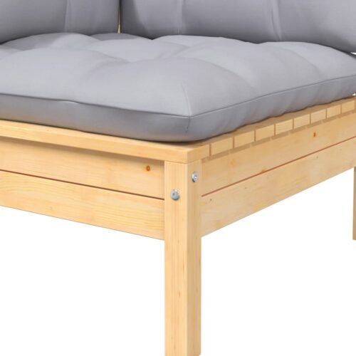3-Piece Garden Lounge Set with Grey Cushions Solid Pinewood - Image 6