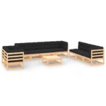10-Piece Garden Lounge Set with Cushions Pine Wood Outdoor Patio Furniture