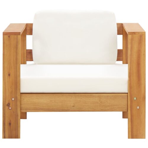 Garden Chair with Cushion Cream Solid Acacia Wood - Image 2