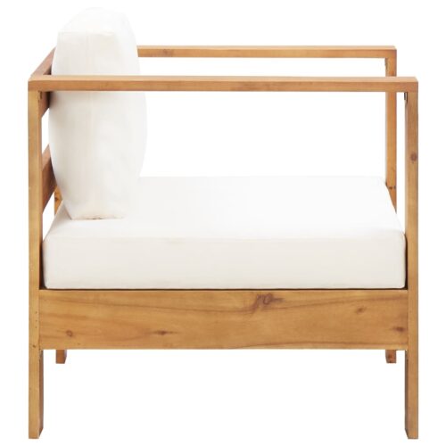 Garden Chair with Cushion Cream Solid Acacia Wood - Image 4