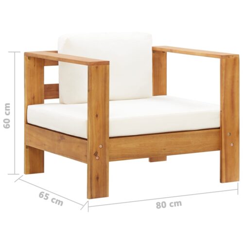 Garden Chair with Cushion Cream Solid Acacia Wood - Image 7