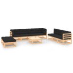 10-Piece Garden Lounge Set with Cushions Pine Wood Outdoor Patio Furniture