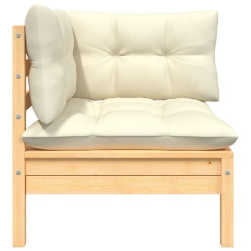 3-Piece Garden Lounge Set with Cream Cushions Solid Pinewood - Image 3